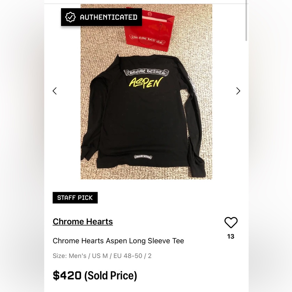 Chrome hearts aspen black long sleeve shirt.